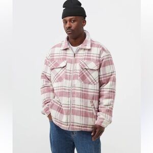 Noon Goons Men's Brigade Plaid Zip-Up Jacket pink white size M